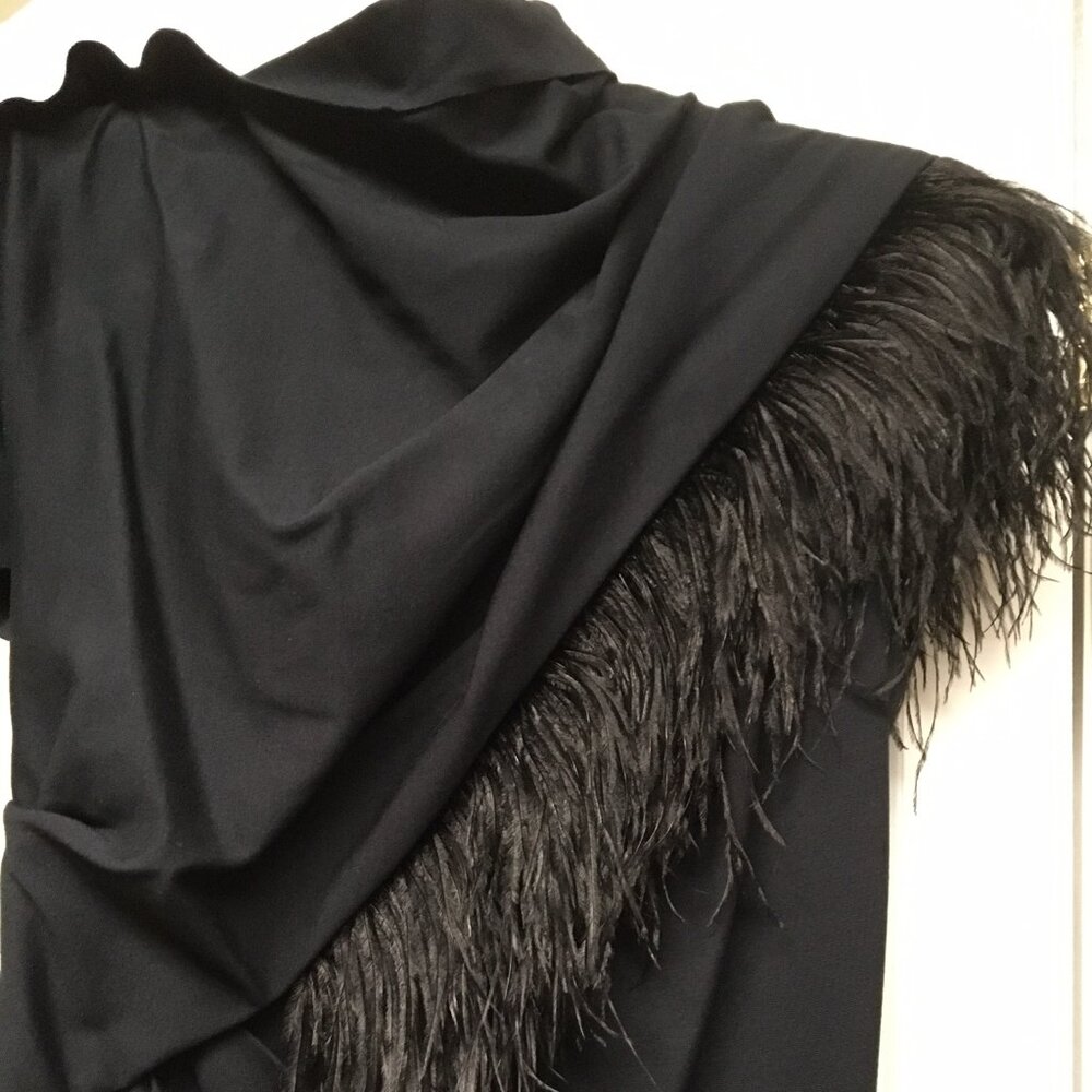 Sculptural asymmetric dress with feather fringe, Small - Picture 2 of 10